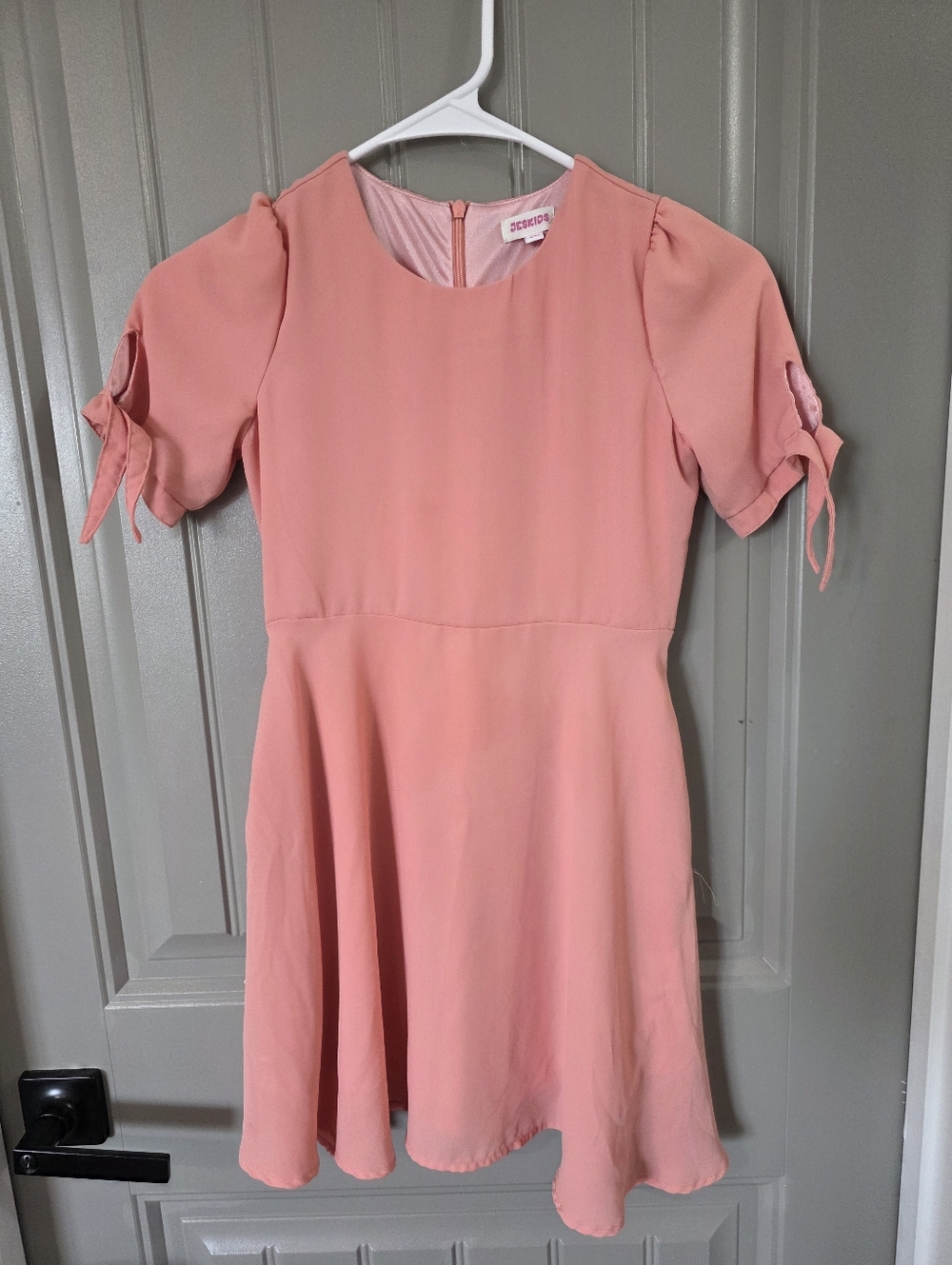 Jeskids Girls Size 6/7 Peach Short Sleeve Dress Sleeve Ties Flowy